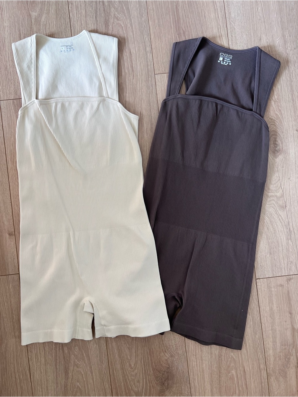 Ribbed Tank Romper Pair - Cream & Dark Brown